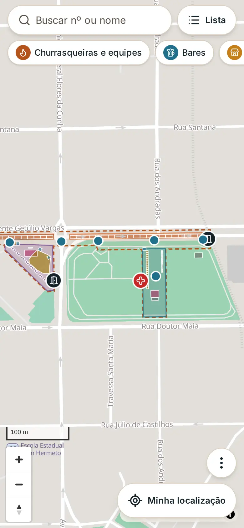 Tela do mapa interativo do Paleta no celular